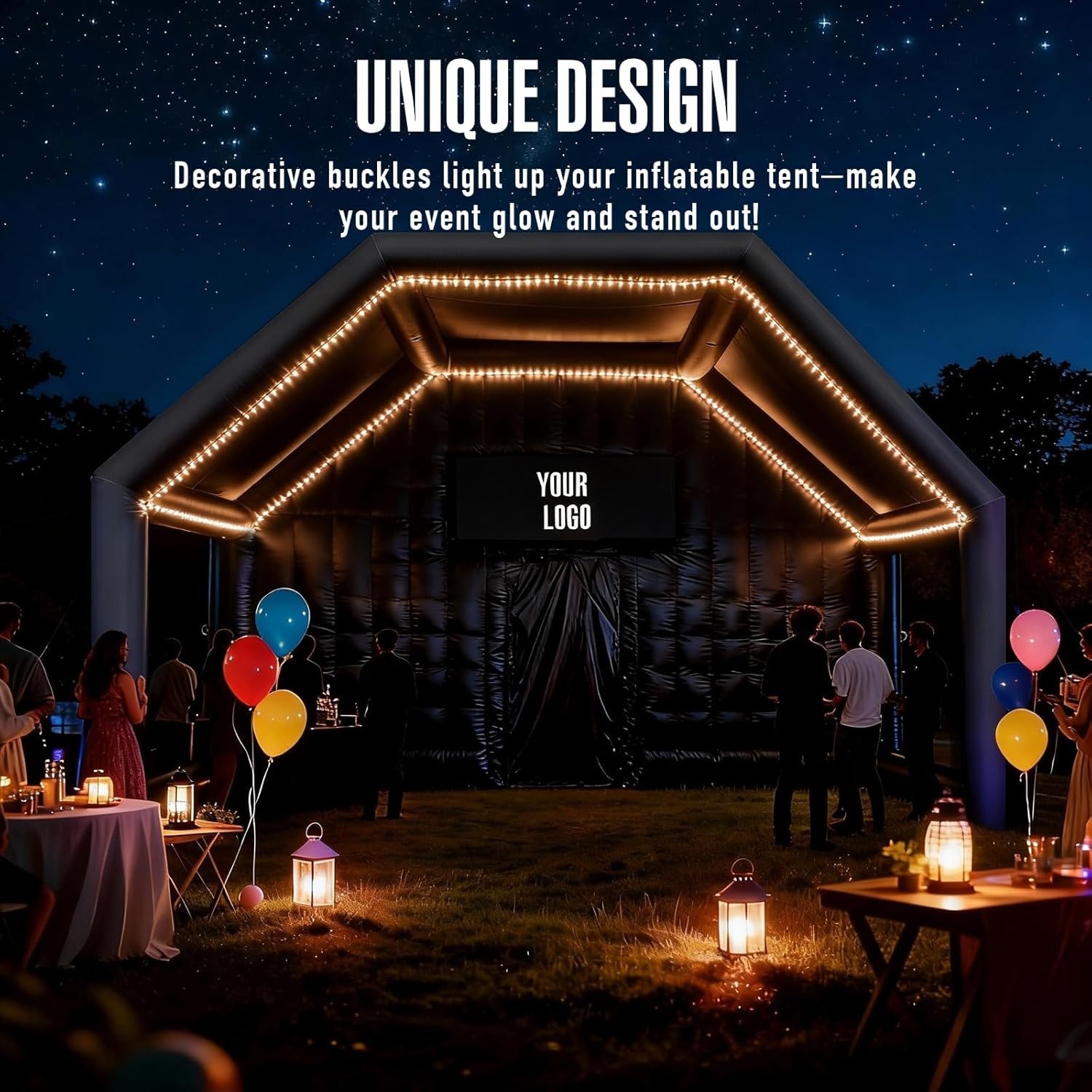 Sewinfla 39x20x13Ft Inflatable Nightclub Gazebo & Logo Area Black Party Tent