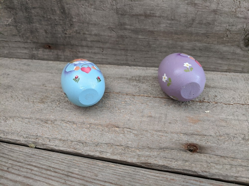 Pair of Hand Painted Wooden Spring Time Easter Eggs