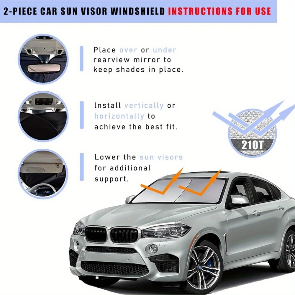 2Pcs Car Foldable Windshield Sun Shade SUV Front Window Interior Sun Protection