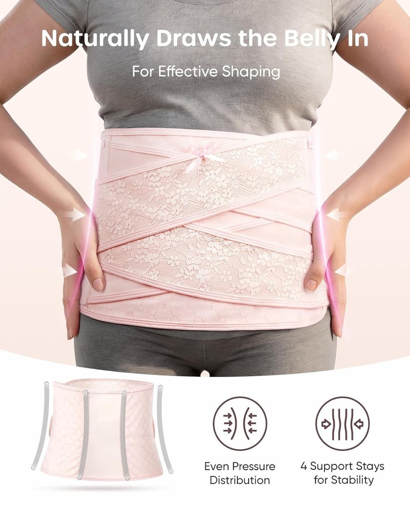 Postpartum Belly Wrap - With V-Shaped Cross Support - Breathable - Large
