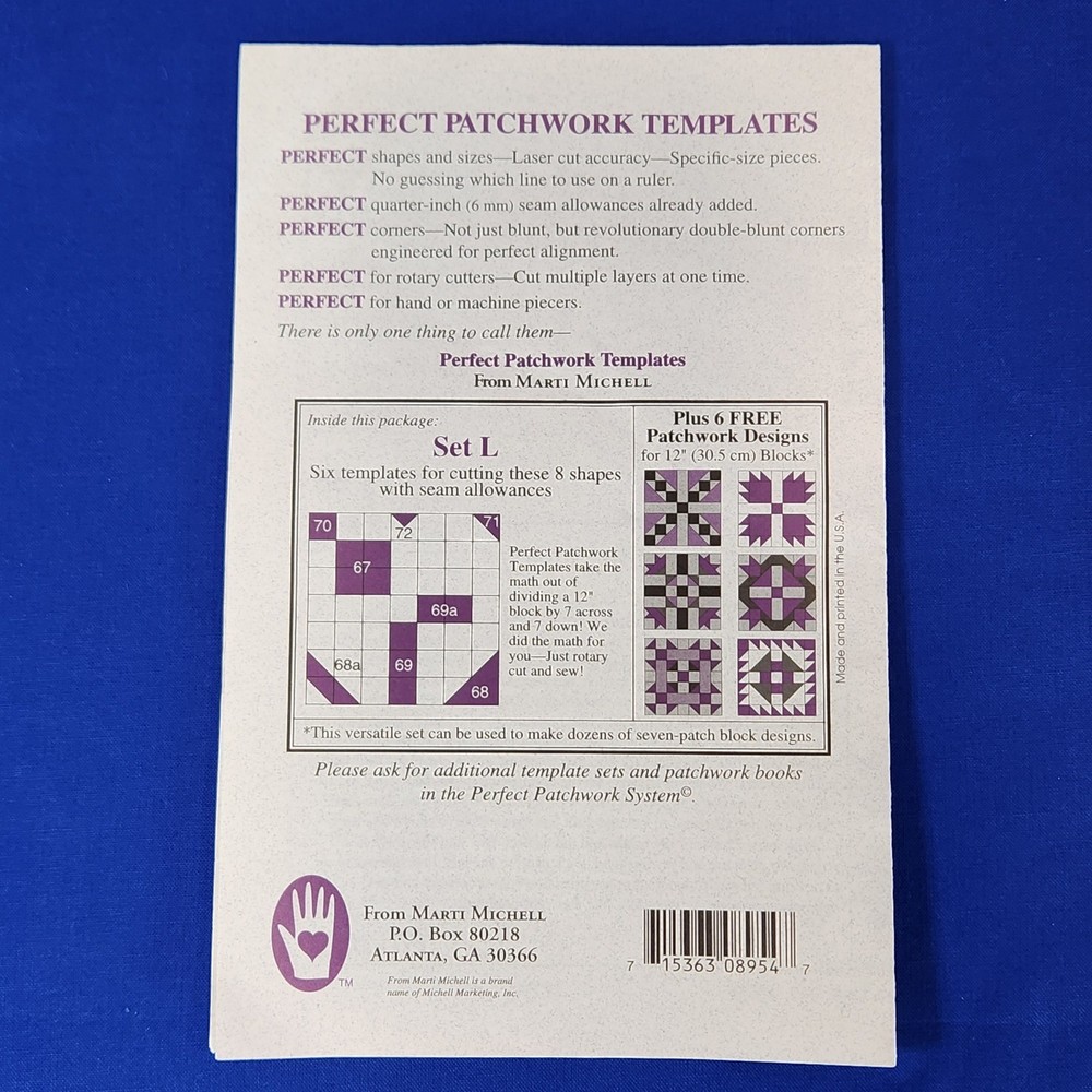 Marti Michell Perfect Patchwork Templates Set L 12 Inch Seven-Patch Block 8954