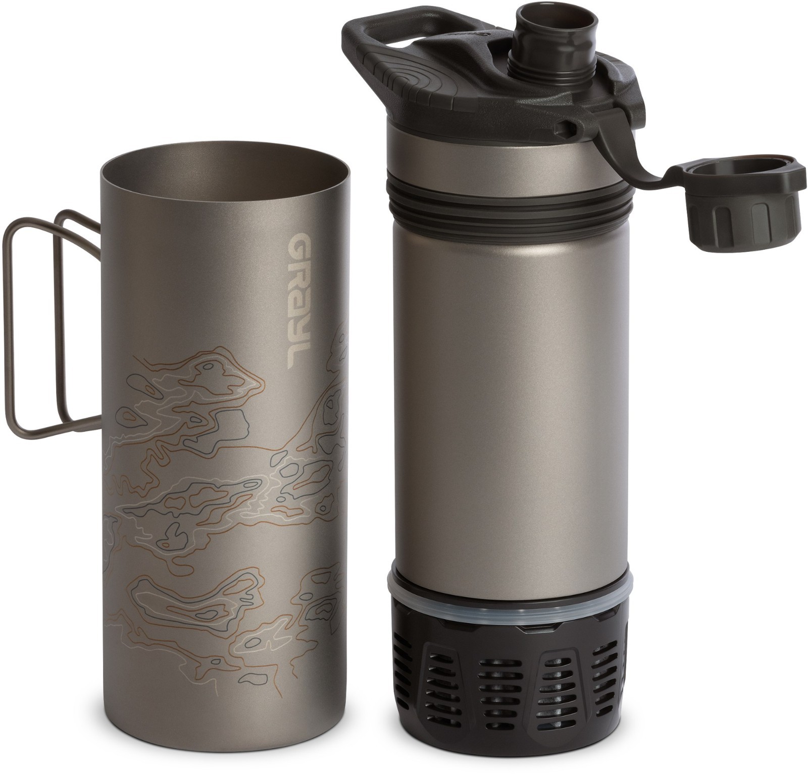 Grayl GeoPress Ti Water Filter and Purifier Bottle, 24 fl. oz, Covert Black