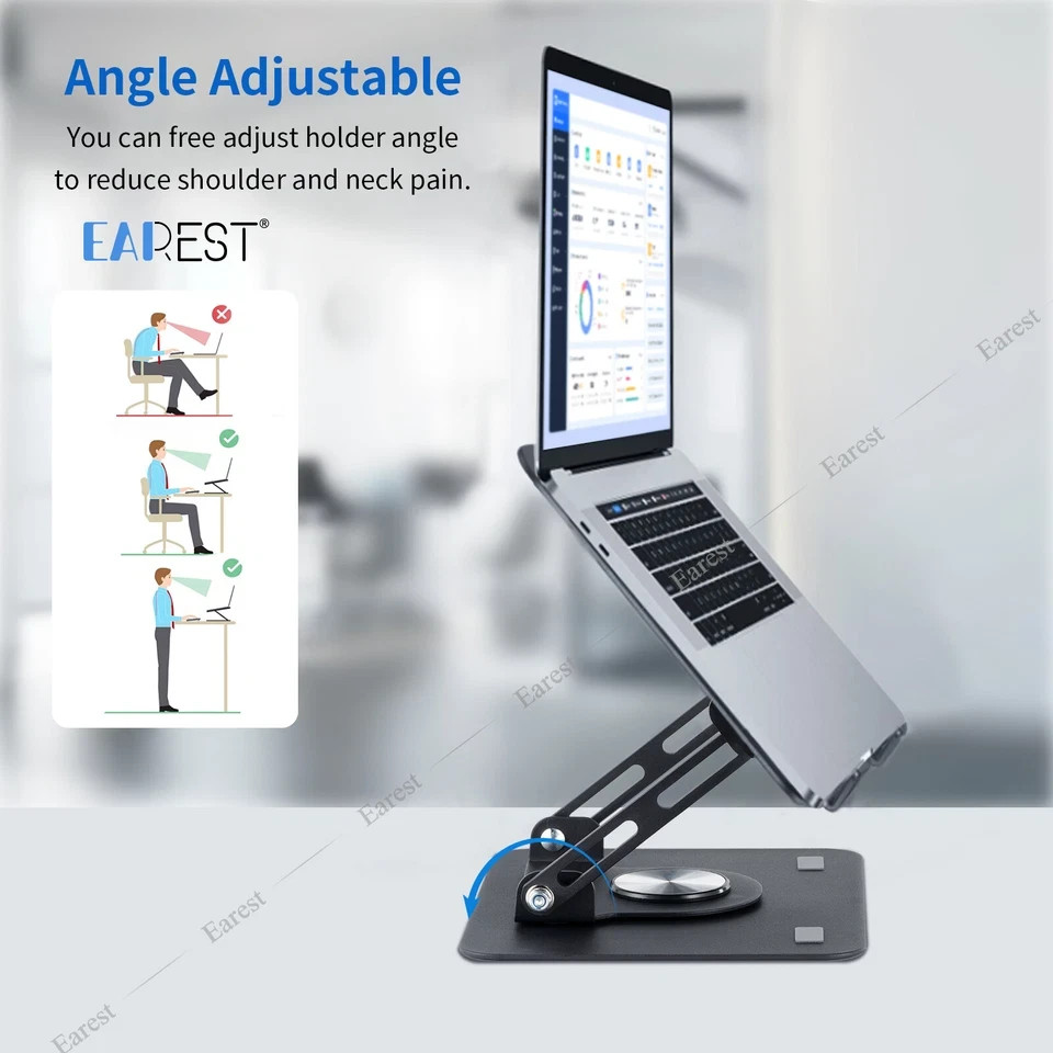 Laptop Stand Adjustable 360° Rotating Foldable Metal Riser Ergonomic Holder