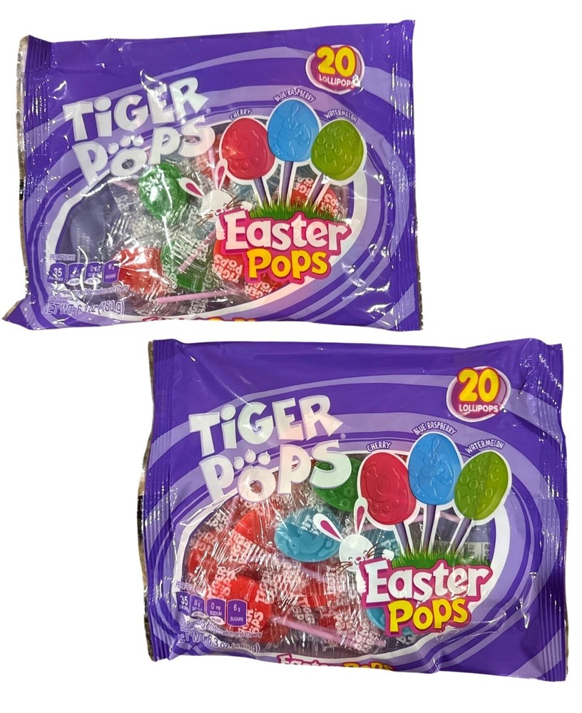 2pc set 6.3oz/20ct per Bag TIGER POPS Easter Pops Candy Cherry + Blue Raspberry+