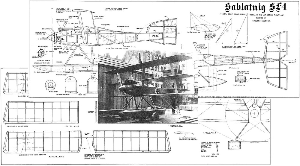 Tomasco Model Airplane Plans (FF): SABLATNIG 19" Scale Floatplane Rubber Pw'ed