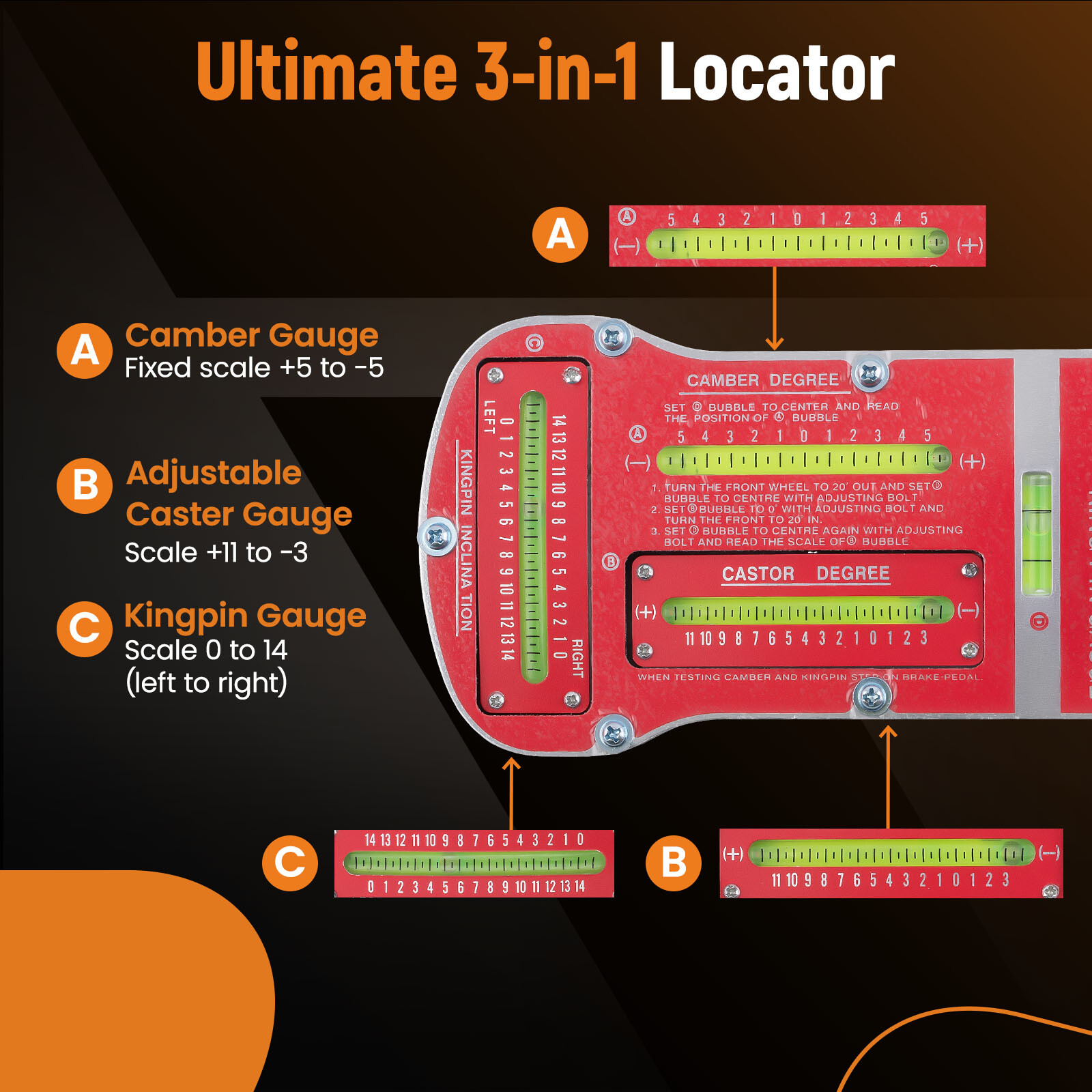Magnetic Camber Castor Kingpin Gauge Car Wheel Alignment Tool For Automobile