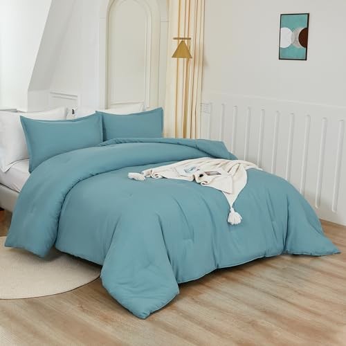 Comforter Size, 3 Pieces Lightweight Solid Bedding Set, All Full Grayish Teal
