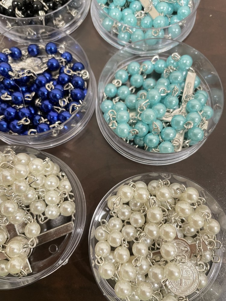 Wholesale lot of 12 Pcs Blessed Rosary Necklace Pearl Beads CATHOLIC Religious
