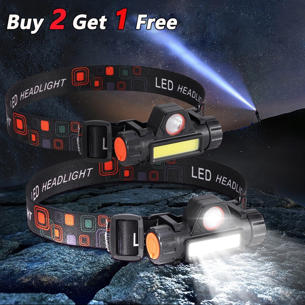 LED Headlamp Headlight USB Rechargeable Waterproof Head Light Flashlight 2 Modes