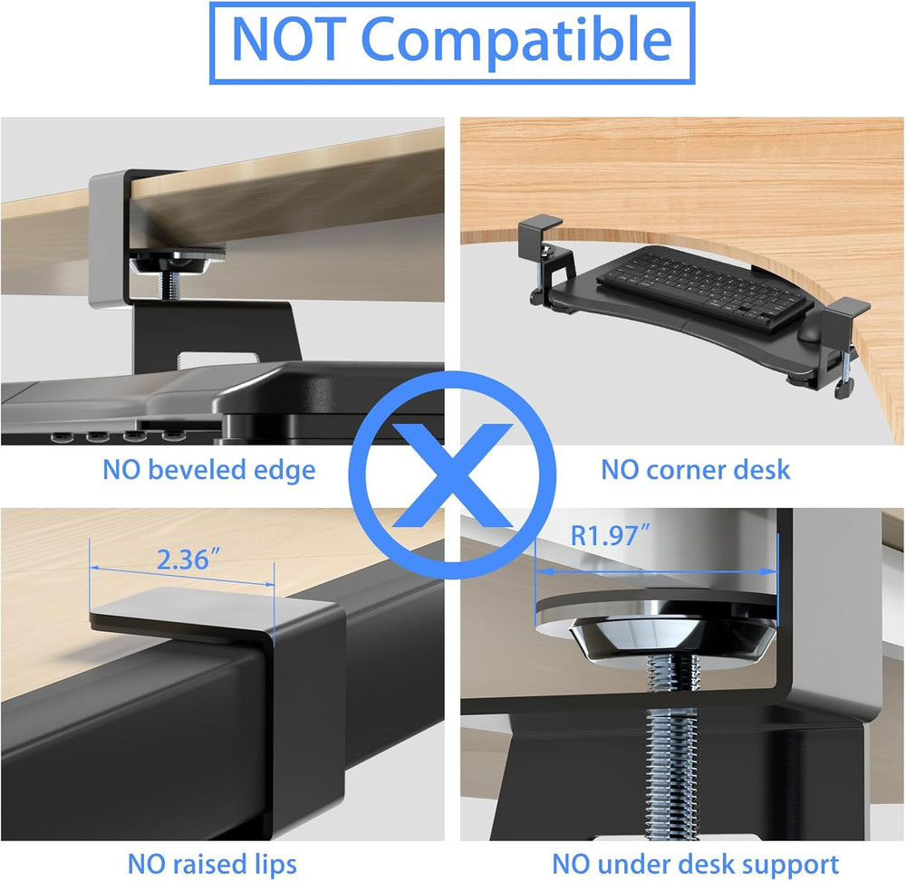 Suptek Small Keyboard Tray under Desk Pull Out with C Clamp Mount, Computer Keyb