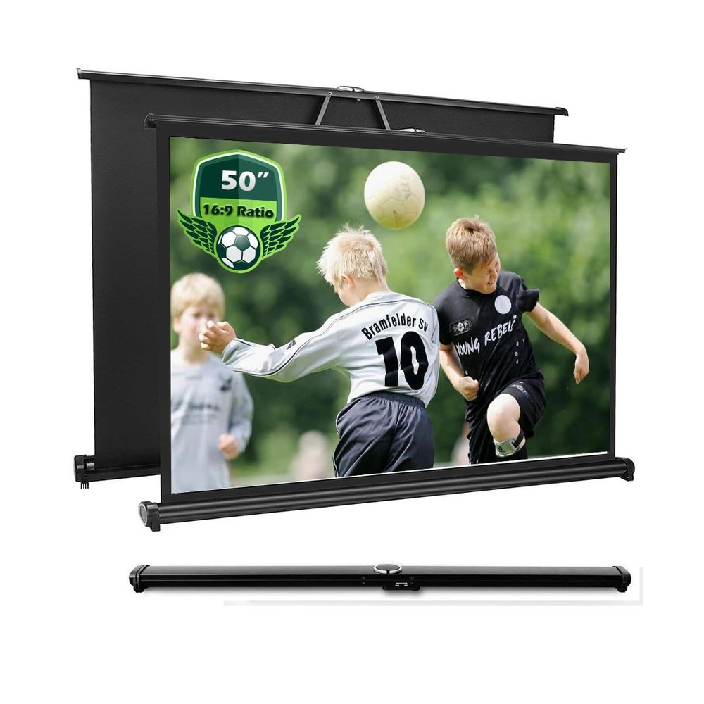50 Inch Projector Screen Pull Down, 16:9 Projector Screen Retractable Tableto...