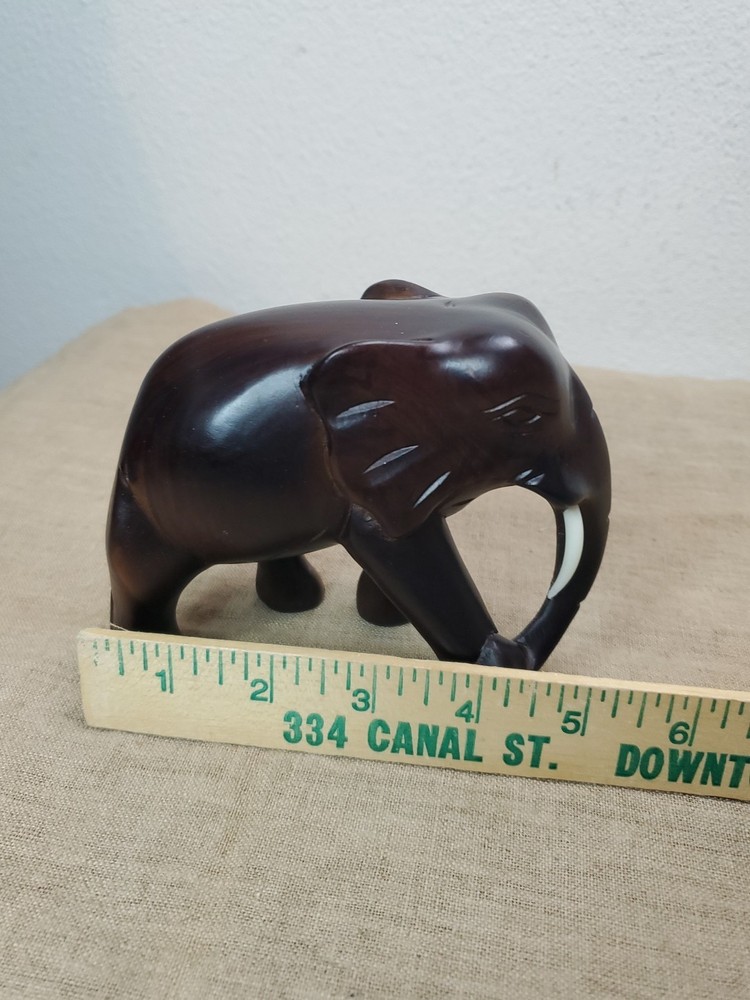 Solid Wood Hand Carved Elephant 5 Inch