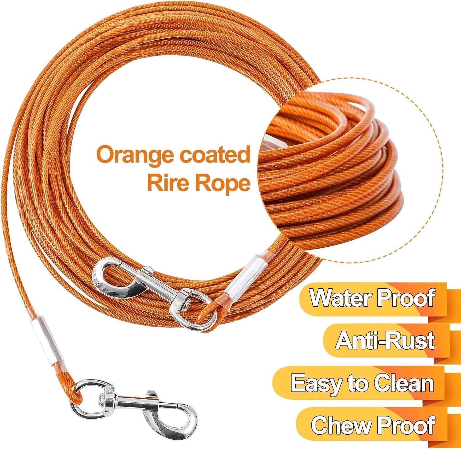 50ft Heavy Duty Dog Tie Out Cable for Large Dogs Up to 125lbs Yard Tether Line