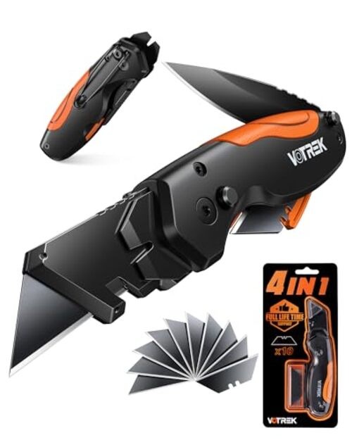 4-in-1 Multitool Folding Utility Knife Box Cutter, Multi-Knife Folding Knife