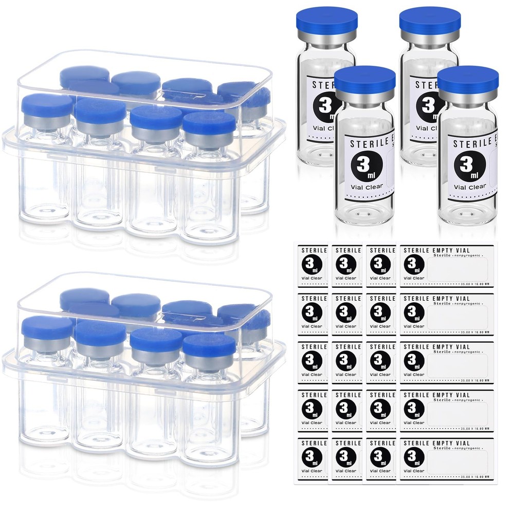 Threlaco 20 Pcs 3ml Sealed Sterile Empty Vials with Self Healing Blue