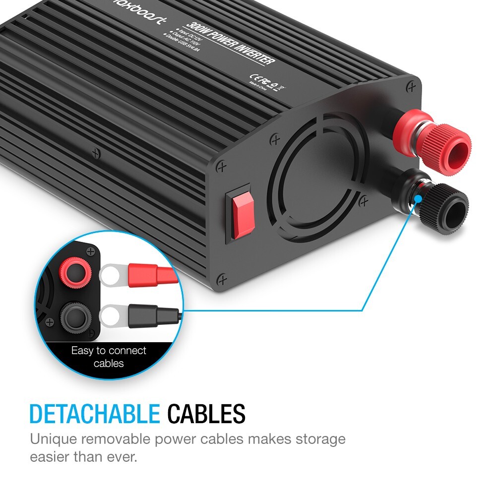 Maxboost 300W Power Inverter Dual 110V AC Outlet and 2.4A/24W USB Car Charger