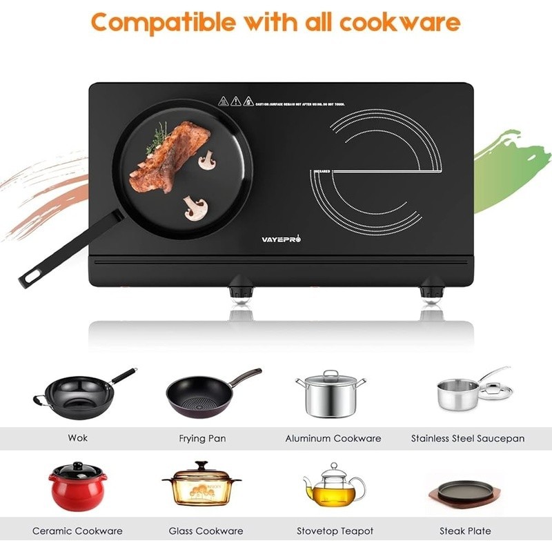 Electric Infrared Burner Multi-Function Cooking Portable Safe Lightweight 1800W