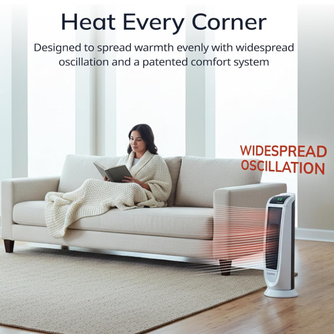1500W Ceramic Tower Heater – Oscillating Digital Heater with Timer & Remote