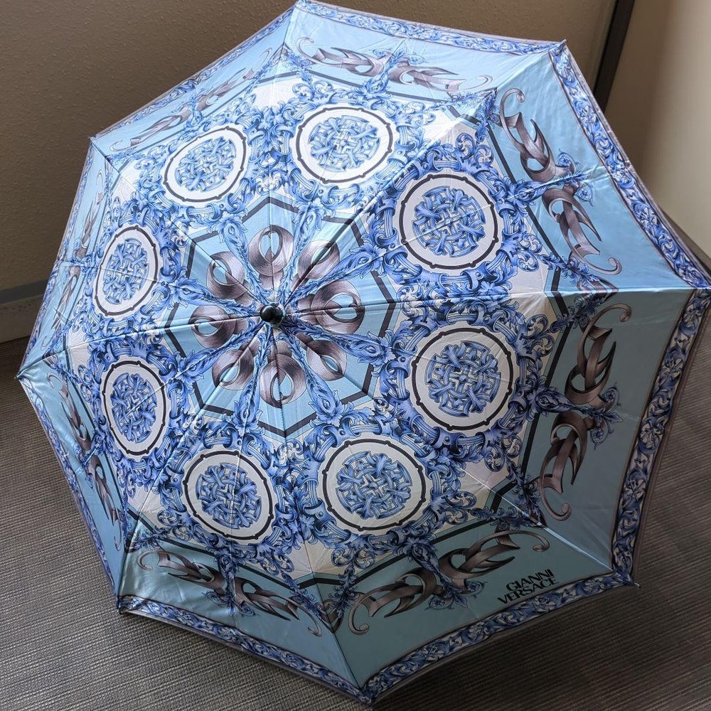 Gianni Versace Blue Baroque pattern foldable umbrella Authentic From Japan