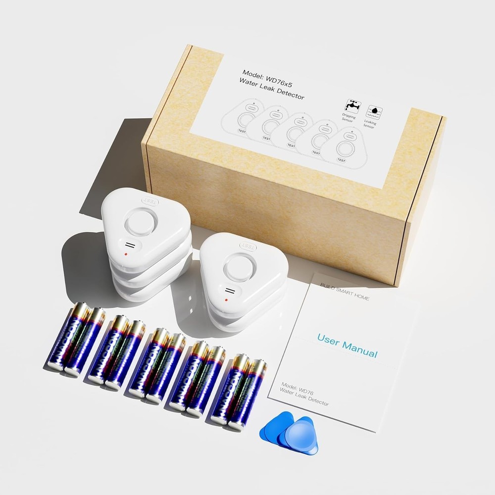 5-Pack Water Leak Detectors, Adjustable Audio Alarm