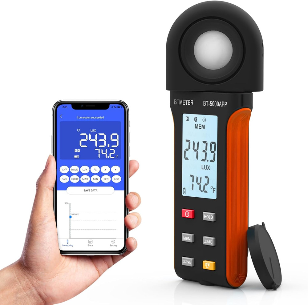 Illuminance Light Meter W/Bluetooth - Digital Lumen Tester Measure Lighting Leve
