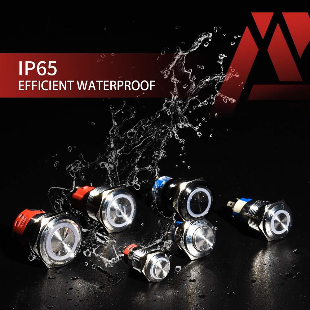 12mm Latching Push Button Switch 1NO Pre-Wired 150mm | IP65 Waterproof for Auto