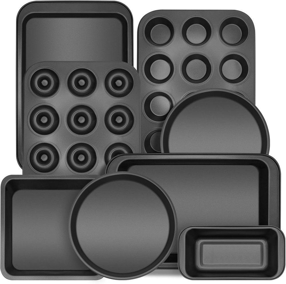 Bakeware Sets, Nonstick Baking Pans Set 8 Piece Including Donut Pan,2 round Cake