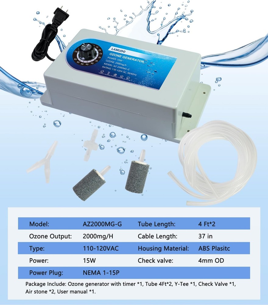 Lamudo Ozone Generator with Timer for Cold Plunge 2000mg Timer, Black