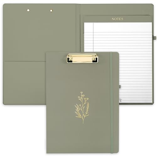 Aesthetic Clipboard Folio with Refillable Lined Notepad & Interior Pocket Sage