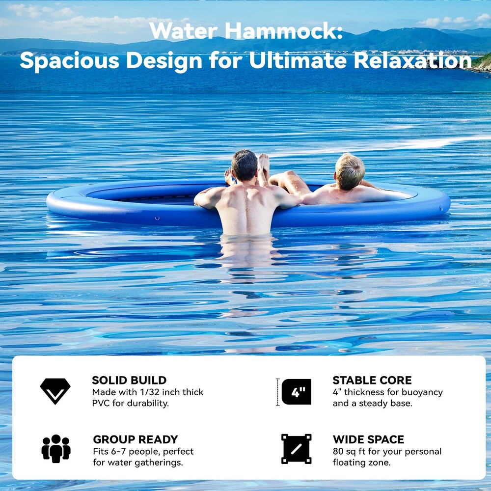 10FT Sunchill Heavy-Duty Float Ring, Inflatable Pool Dock, Hammock for Lake Blue