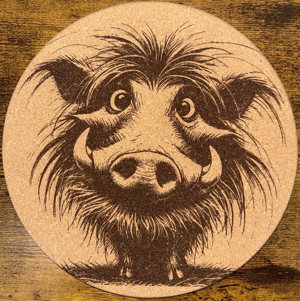 Trivet 8” Cork, Funny Looking Boar, Laser Engraved