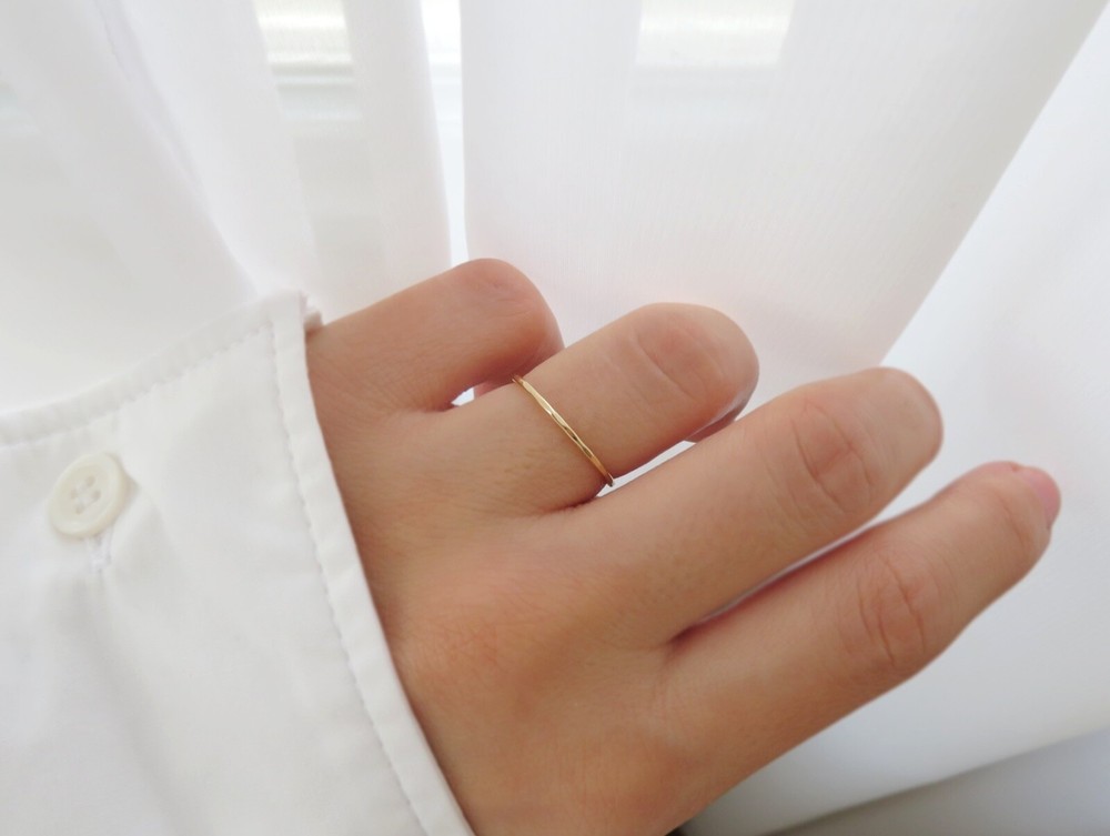 Hammmered Ring, 14k Gold Ring, Thin Gold Ring, Dainty Gold Ring, Stacking Ring