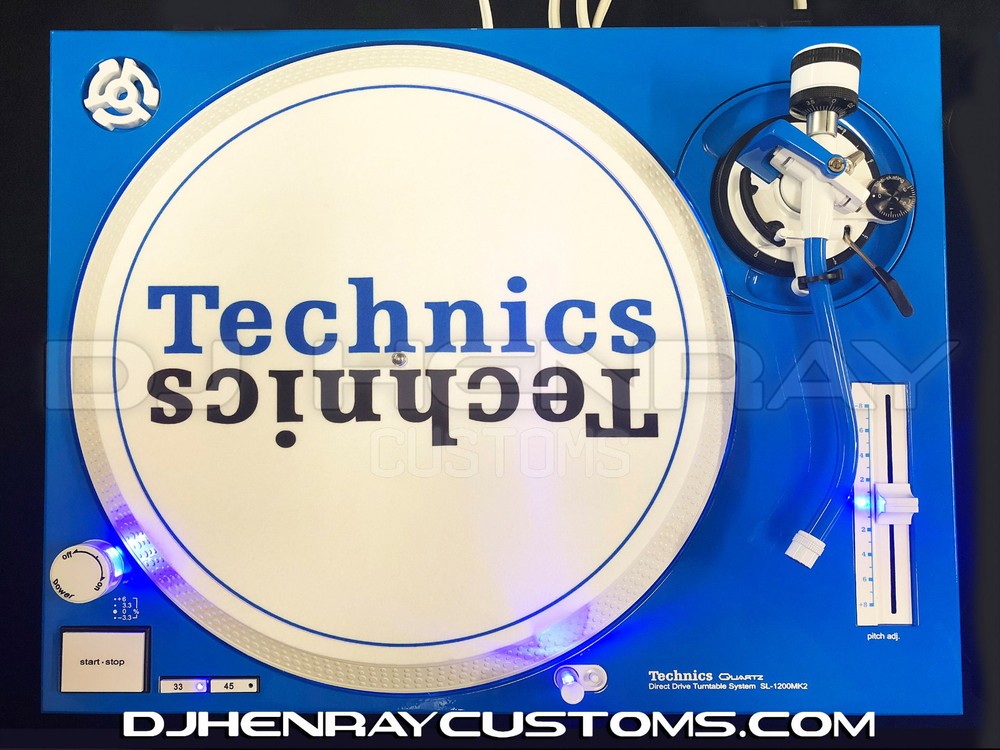 2 custom baby blue Dj Technic SL1200 MK2's Blue halos, Blue leds, custom knobs