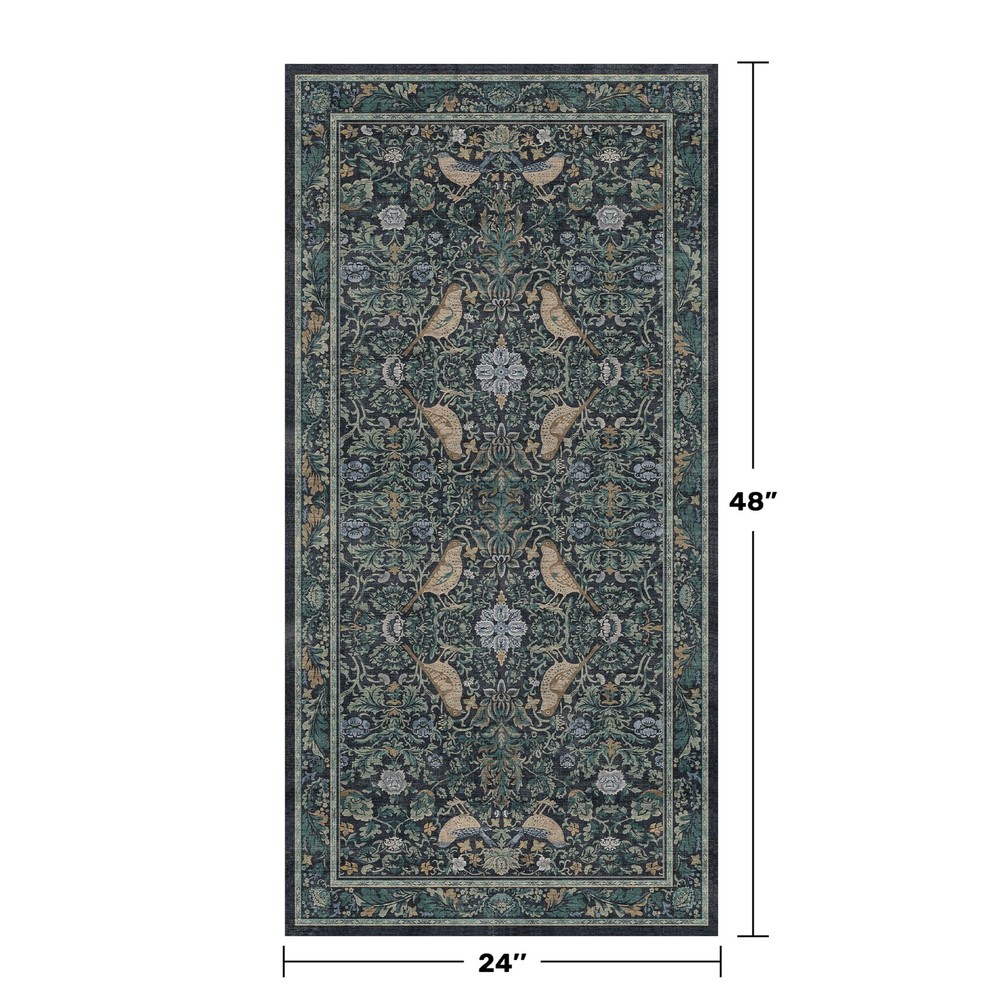 Hazo Haus Washable Floral Small 2x4 Thin Door 2' x 4' (Rectangular), Blue