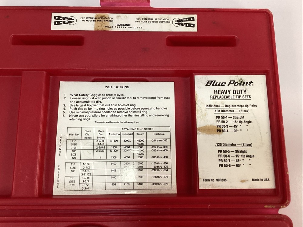 Blue Point PR-50A Heavy Duty Replaceable Tip Pliers Set - Complete (21426)