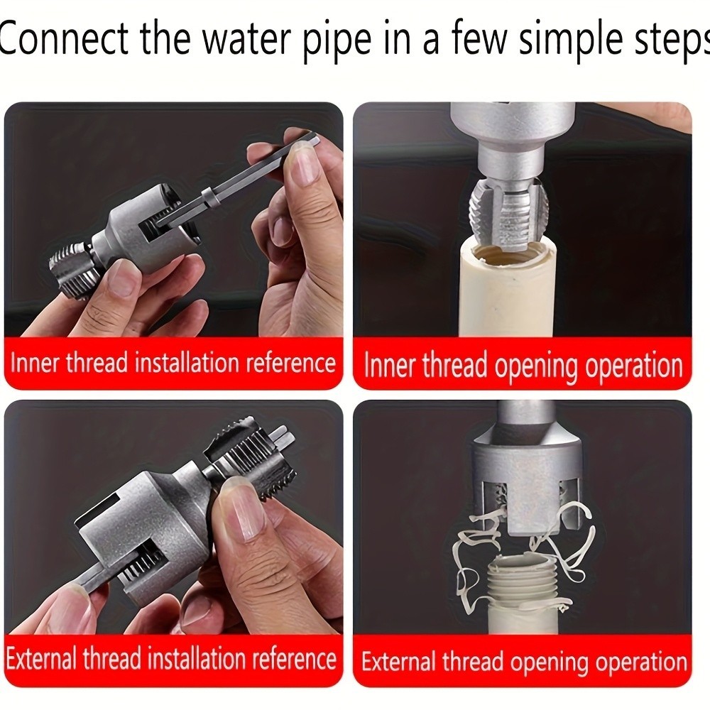 Integrated Internal & External Pipe Threader, PVC Kit 1/2" & 3/4"