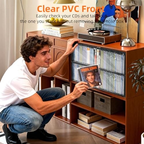 4 Pack CD Storage Box, Stackable CD Case Holder with Front Zippered Clear
