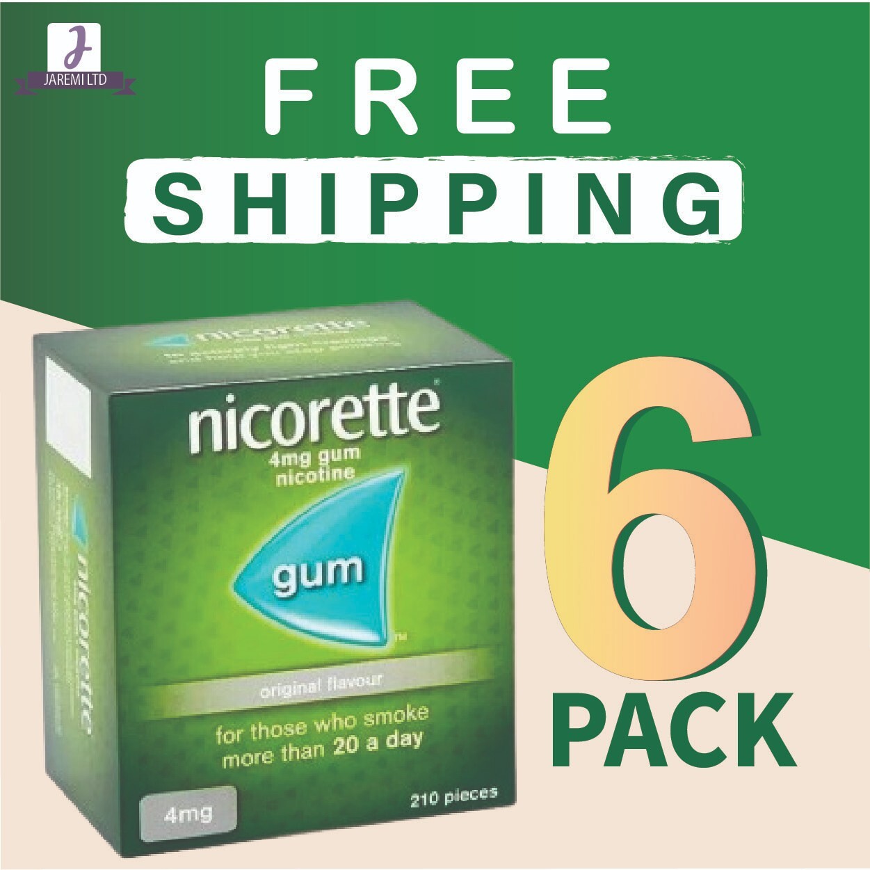 Nicorette ORIGINAL Flavour Gum 4 MG 210 Pieces-PACK OF 6
