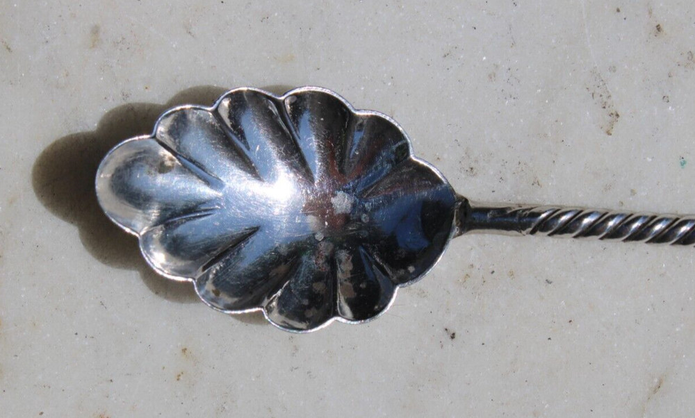 Antique Silver Berry Spoon w/Twisted Handle Shell Shape-#B1