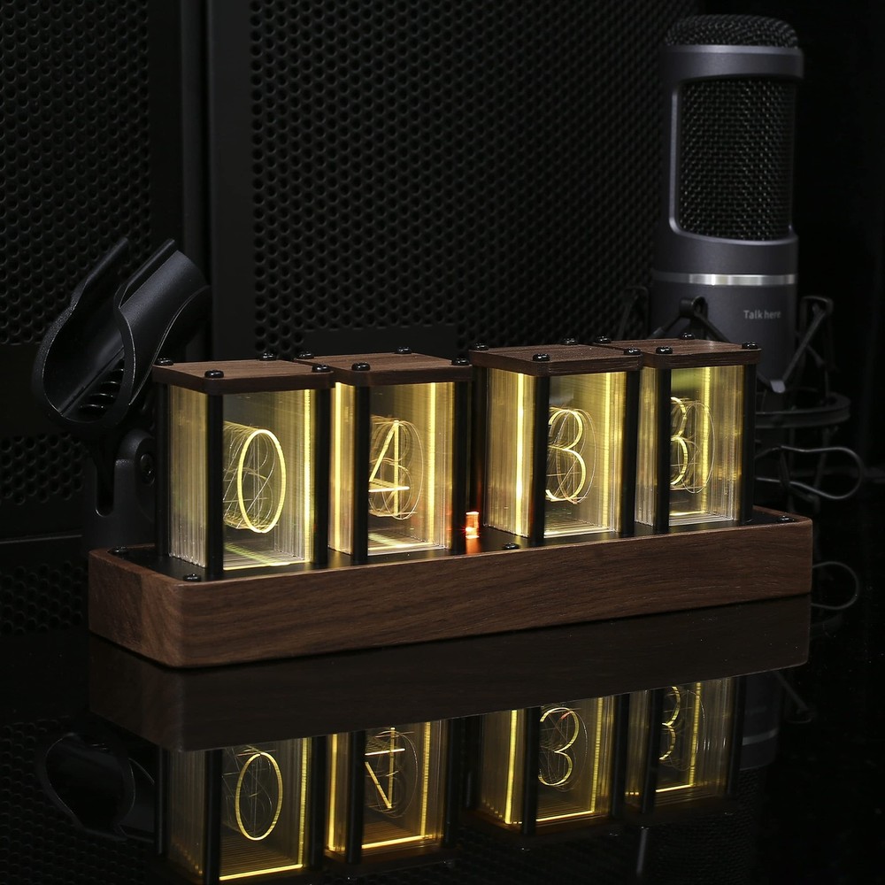Nixie Tube Clock Walnut Digital Clock, Support Wi-Fi Time SYNC, Alarm & Timer...