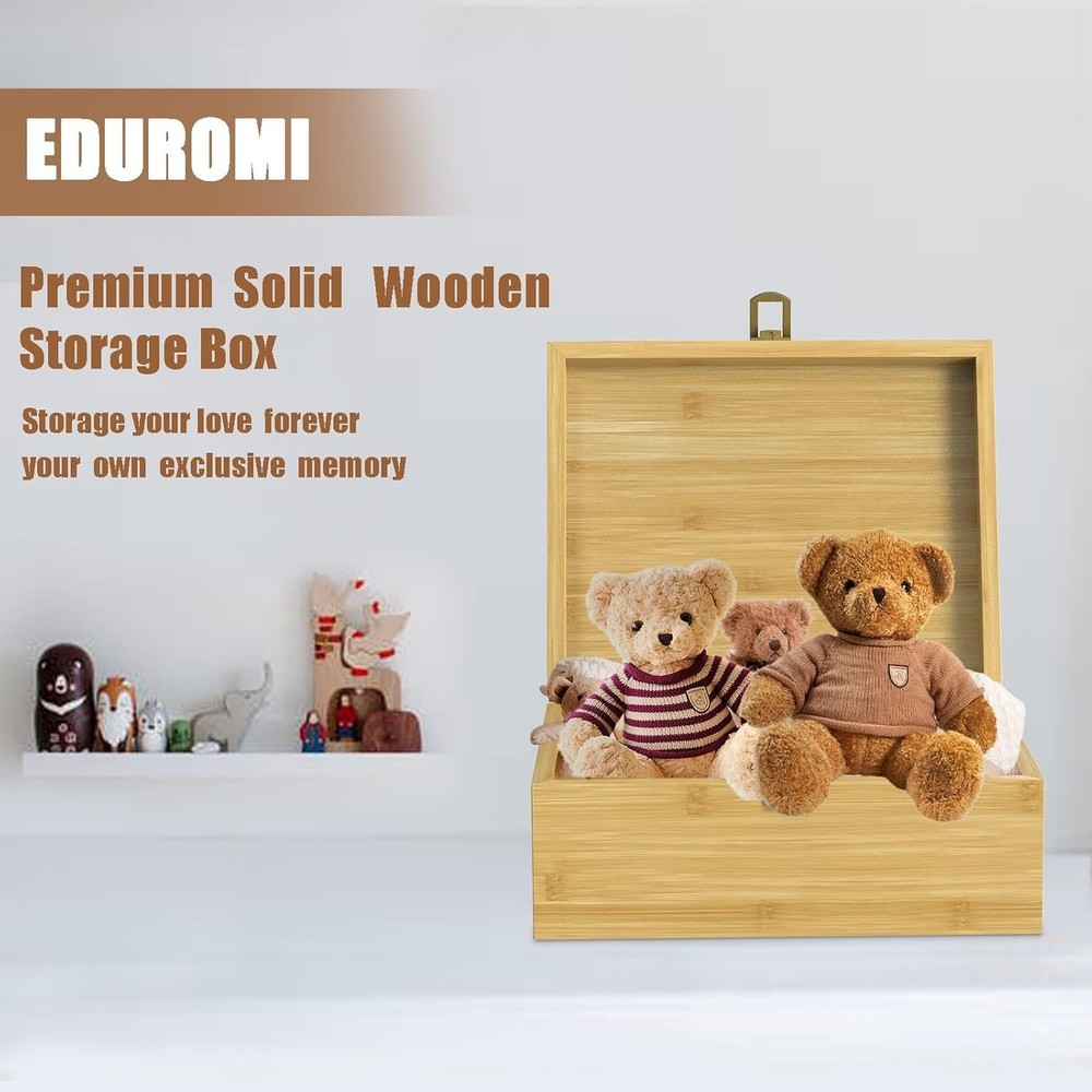 Wooden Keepsake Memory Box for Precious Items, Decorative Bamboo Boxes with H...