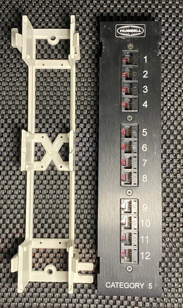 USED | PRE-OWNED | Hubbell Category 5 12-Port Patch Panel w/ Bracket 5811089A