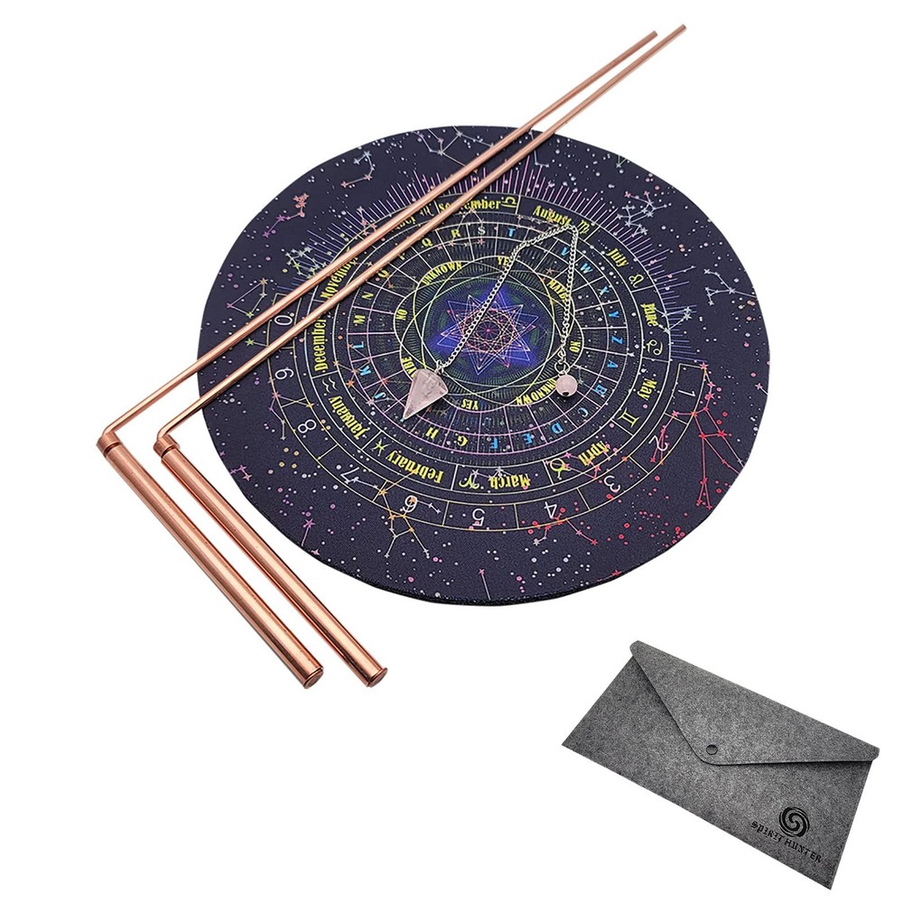 Dowsing Rods Kit - 2 Copper Witching Rods, Pendulum & Divination Mat for