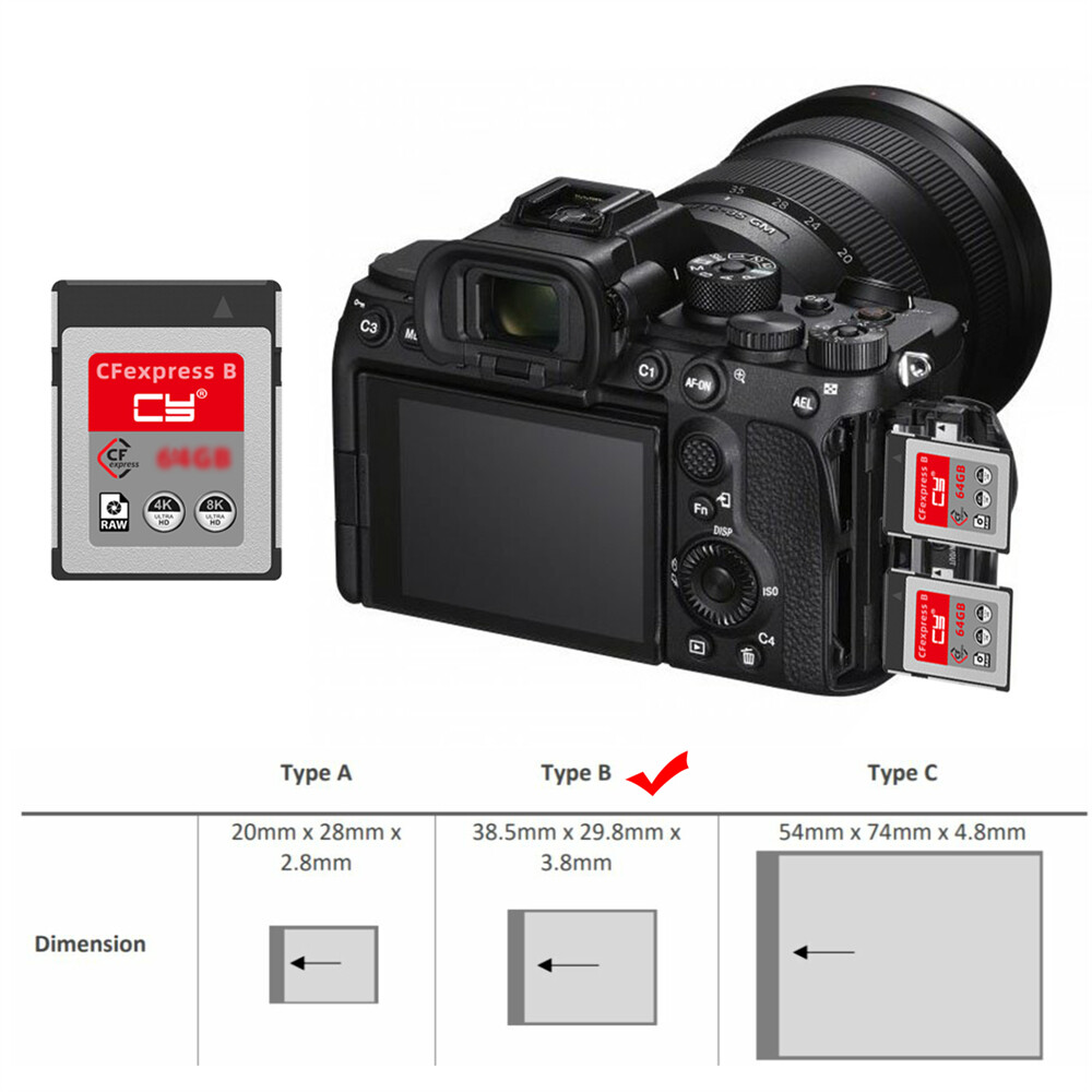 CY CFexpress Type-B Memory Card CFE CFB Adapter Compatible with XS Camera 8K RAW