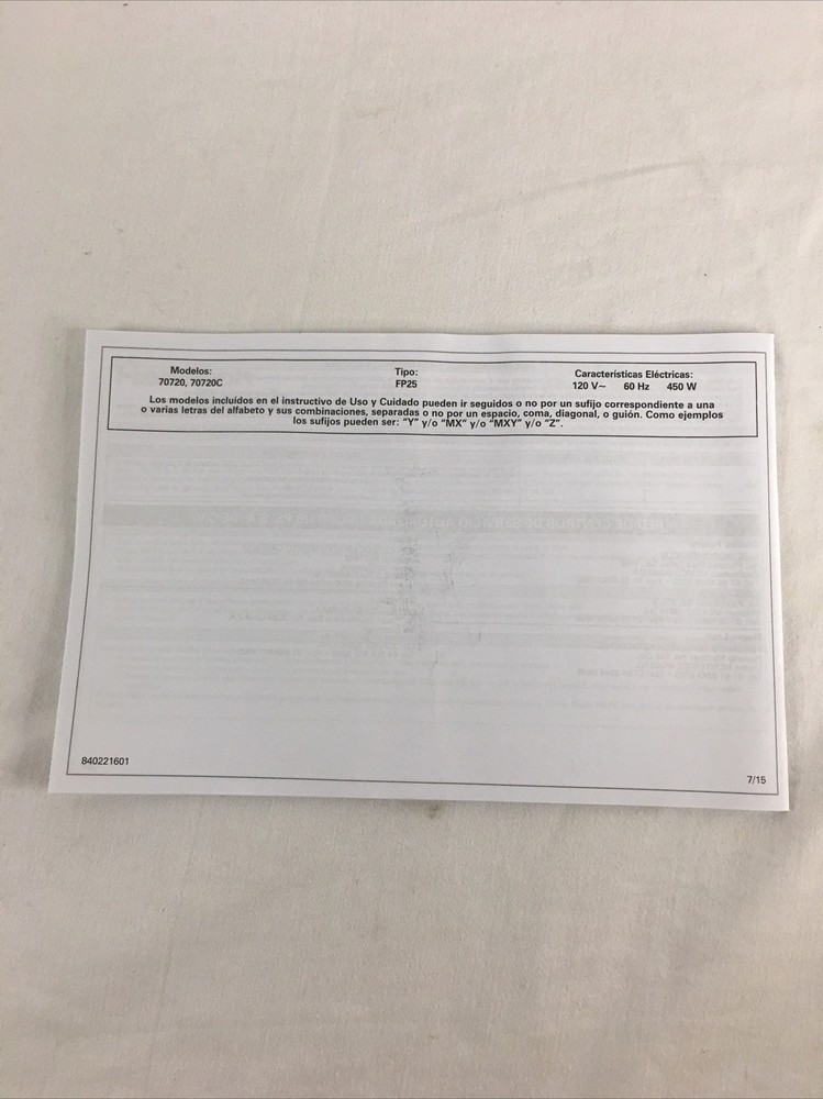 NEW Hamilton Beach Food Processor Stack & Snap #70720 Part - Manual Only