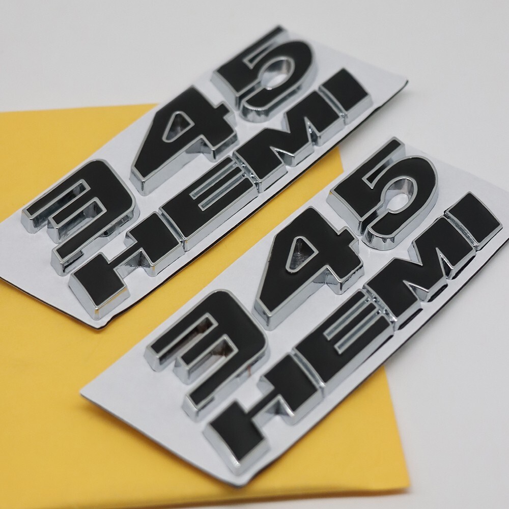 2PCS 345 HEMI Emblems Set For Side Fender Left Right Badge Sticker Chrome Black