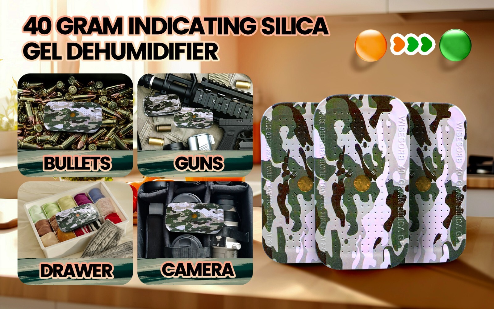 40 Gram Reusable Indicating Desiccant Gun Safe Dehumidifier Silica Gel Canister