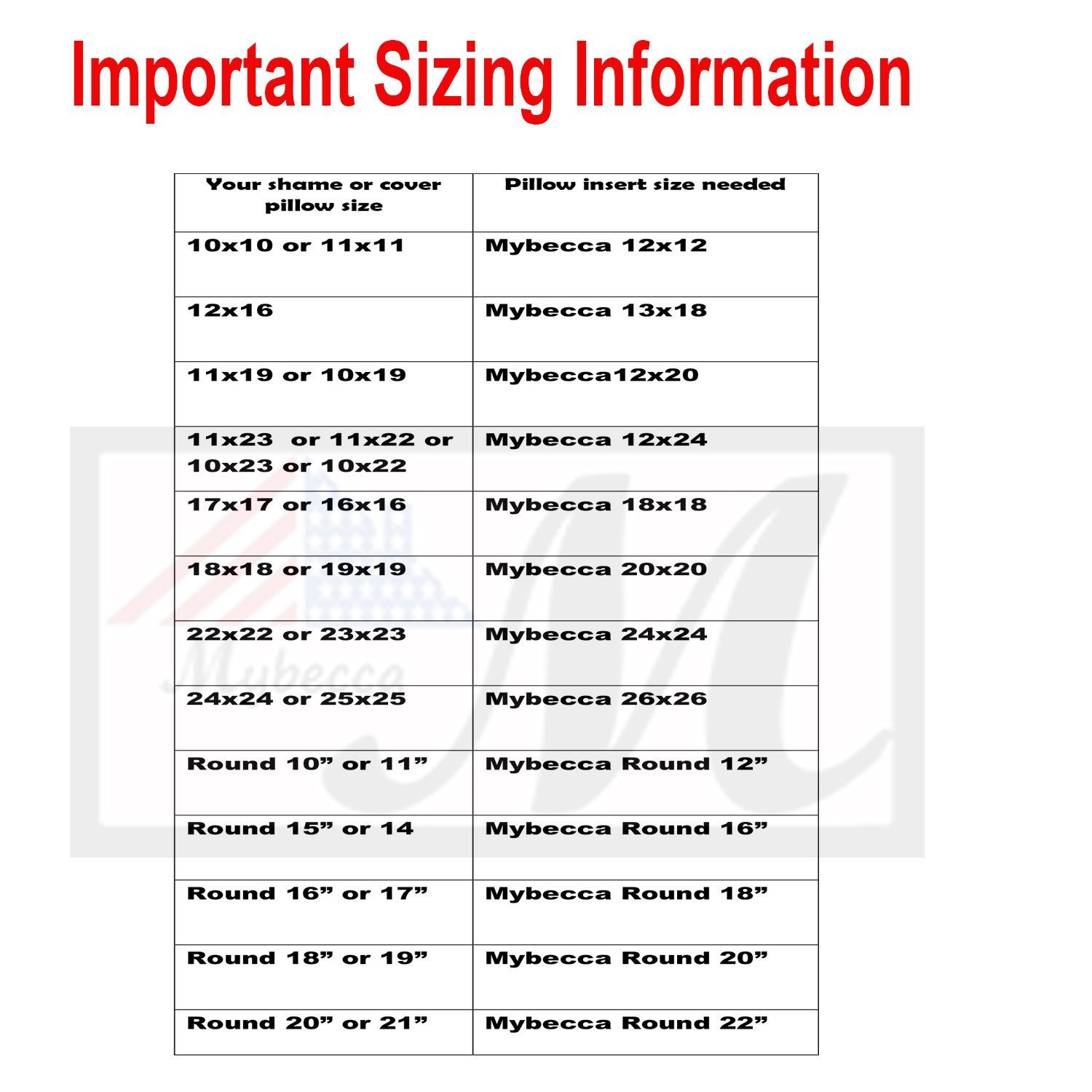 Mybecca New Hypoallergenic Square Euro Pillow Form Insert ALL SIZES Made In USA