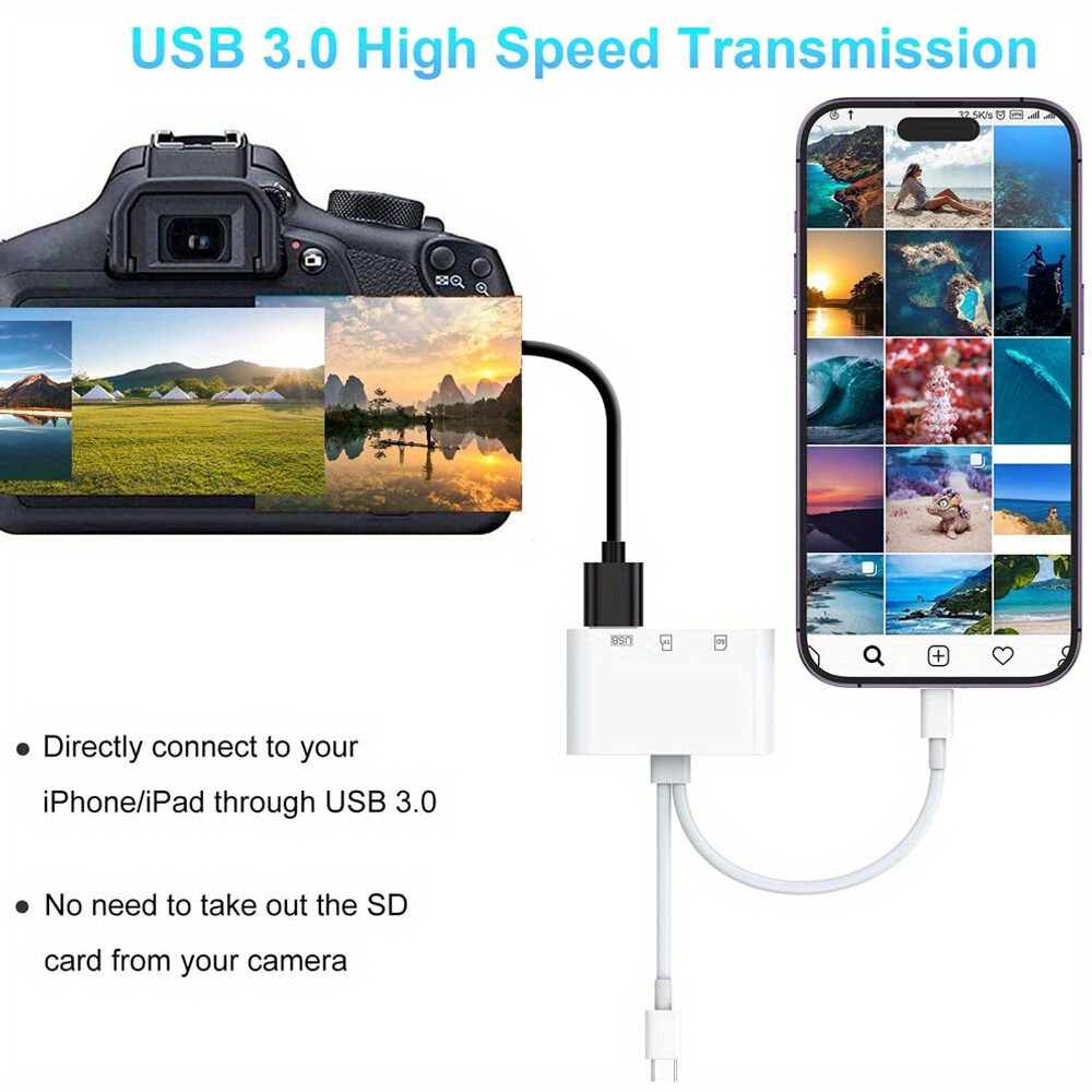 5-in-1 USB3.0 SD/TF Card Reader for iPhone/iPad/Android/PC OTG Adapter plug&play