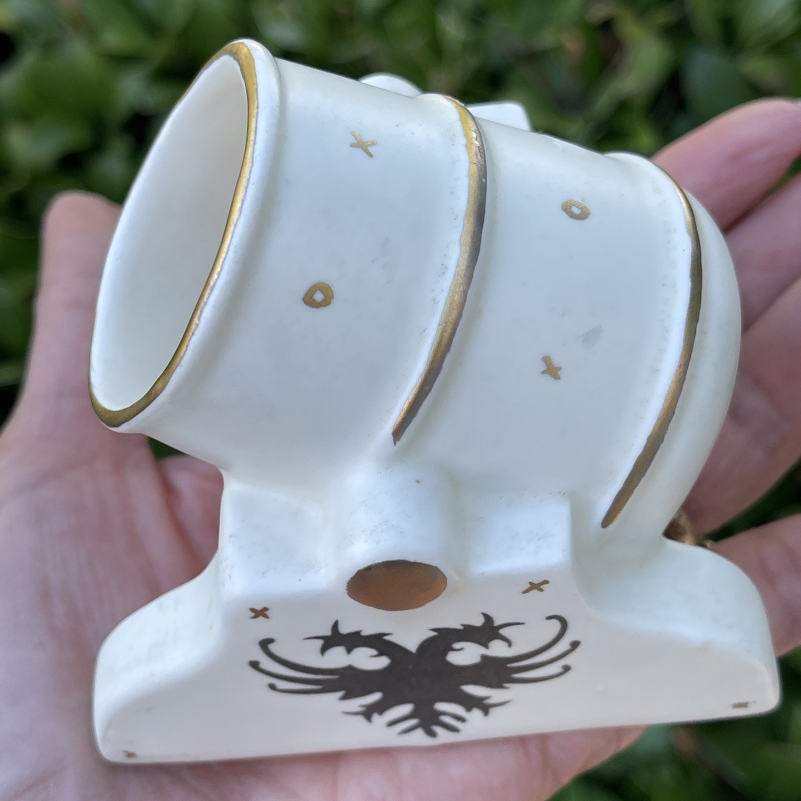 Double Headed Eagle Porcelain Canon Heraldic Military Figurine Artillery